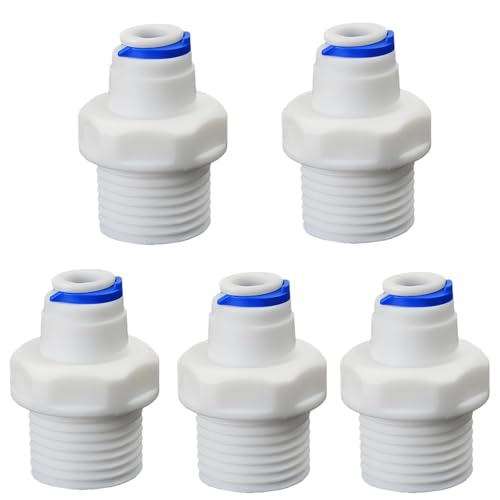 1/2" Male Thread Straight Through x 1/4" PE Hose OD Push-In Quick-Connect Fitting for RO Reverse Osmosis Water Filter, Beverage Dispenser & Water Filtration/Purification Systems Accessories (5PCS) - style: 1/2"MPT to 1/4" QC Straight Adapter