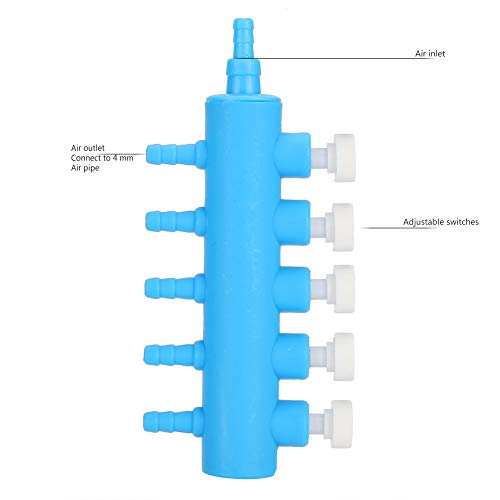 Fishtank Air Splitter, 2pcs Aquarium Air Flowing Control Lever Valve Pipe Distributor Aquarium Oxygen Pump Adapter Accessory 4 Way Outlet Fish Tank Air Splitter (One Minute Five) - size: One minute five, style: One minute five