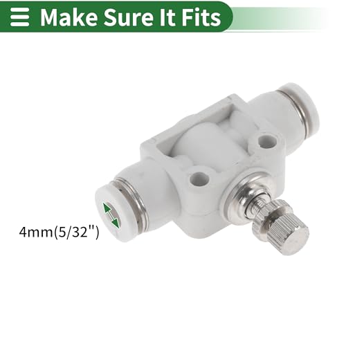 Push to Connect Air Fittings 5/32" Air Flow Control Valve Plastic 5 Pcs White Silver Tone - size: 4mm/5/32"