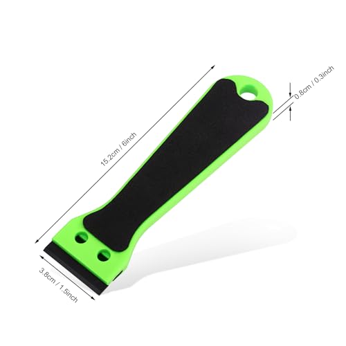 EHDIS 2pcs Plastic Razor Scraper 6-inch Long Handle Adhesive Remover Tool with 100 Double-Edge Blades for Window Tint Vinyl Scraper Decal Sticker Glue Remove (‌Neon-Green)