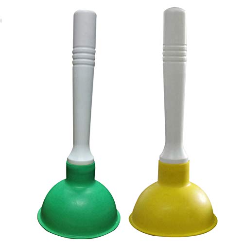 Drain Plunger, Small Hand Force Plumber Helper, Little 4 inch Cup Clog Remover, Tiny Rubber Unclogger in 9" Short Handle for Kitchen Sink, Bathroom Toilet, Shower Bath Tub (Green + Yellow)