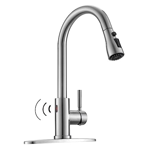 WEWE Touchless Kitchen Faucet with Pull Down Sprayer - Single Handle Kitchen Faucets Smart Motion Sensor Stainless Steel Brushed Nickel Sink Faucet - color: Brushed Nickel, style: Contemporary