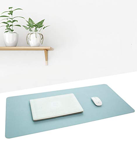 SUJAYU Dual Sided PU Leather Desk Pad, Mouse Pad, Office Desk Mat, Non-Slip Laptop Desk Pad, Waterproof Desk Writing Pad for Office and Home (23.6" x 11.8", Light Blue+Sliver) - color: Light Blue+sliver, size: 11.8" x 23.6"
