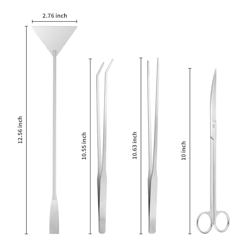 Ohtomber Aquascape Tools Aquarium Kit - 4PCS Terrarium Supplies Include Long Tweezers for Terrarium, Feeding Tongs, Aquarium Scissors, Algae Scraper for Fish Tank Cleaning Plant Trimming
