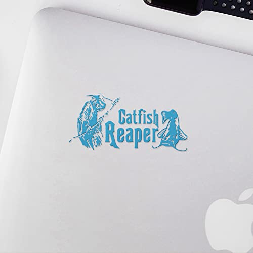 Decal Stickers of Catfish Reaper Fishing #2 (Azure Blue) (Set of 2) Premium Waterproof Vinyl Decal Stickers for Laptop Smartphone Car Dirt Bike Wall Room Mason Jar Bathtub Door - ANDstic570833BE - color: Azure Blue, size: 8.3'' x 4''