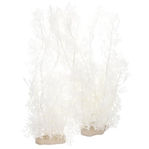 DOITOOL Artificial Fish Tank Plants - 2 PCS Plastic Aquarium Decorations White Fish Tank Accessories Aquarium Decor Plastic Plants - 15.33 inch Tall (White)