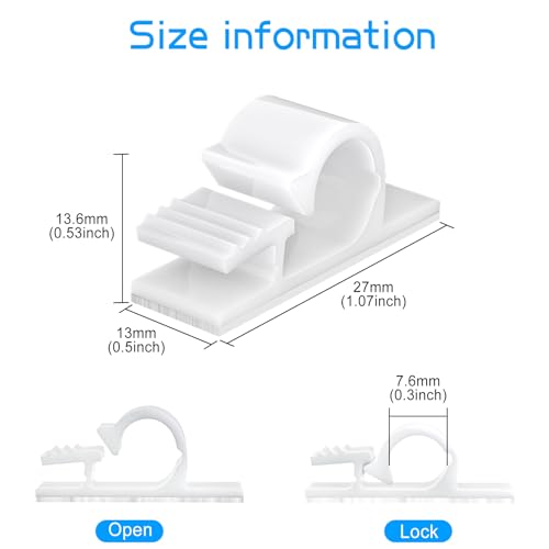 XHF 100pcs Adhesive Cable Wire Clips white, Outdoor Cable Management Wire Organizer Cord Holder for Under Desk, Car, Wall, TV PC Ethernet Cable - color: White, size: 1 cords slots-100pcs