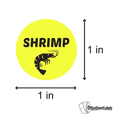 Shrimp Stickers - 1 Inch Round Circle Shrimp Labels in Bright Yellow Restaurant Deli Food Truck Supermarket Grocery Store Food Meal Menu Choice Sticker Package Label - 300 Count/Pack - color: Shrimp, size: 300 Labels
