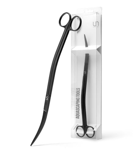 UNS Aquascaping Tools - Stainless Steel, Rust Resistant, Freshwater Planted Tank, Saltwater Reef Aquarium Maintenance Accessory - Trimming Stems & Carpets, Coral Cutting - Wave Scissors, Black - color: Black