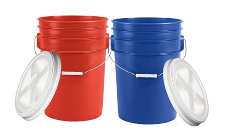 House Naturals 6 Gallon Large Food Grade BPA Free Bucket Pail with Airtight Screw on Lid (Pack of 2)