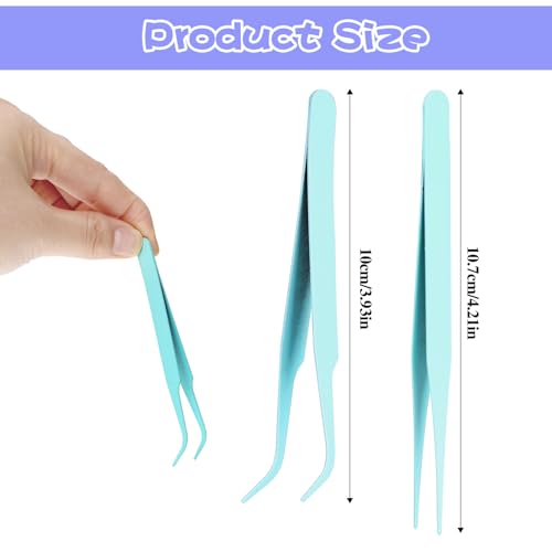 Craft Tweezers, 2 PCS Stainless Steel Sticker Tweezers Kit Multipurpose Straight and Curved Tip Tweezers Small Jewelry Making Tools for DIY Intricate Projects Cardmaking Scrapbooking Stickers Model - color: Green
