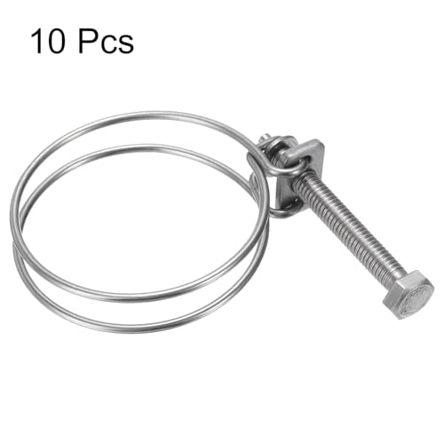 uxcell 10Pcs Double Wire Hose Clamp, 45-50mm Adjustable Stainless Steel Wire Hose Clips with M6 Bolt for Dust Collection Hose, Pump Hose Pipe - size: 45-50mm