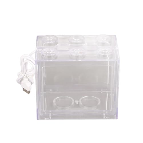 Mini USB LED Aquarium Fish Bowl Plastic Tank with White Light for Desk Tabletop Decor Energy-Saving Office Accent(Transparent) - color: Transparent