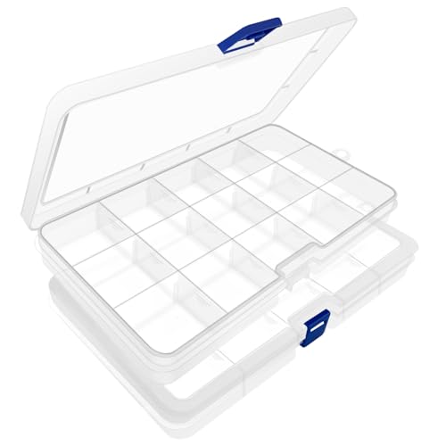 DUOFIRE Plastic Organizer Container Storage Box Adjustable Divider Removable Grid Compartment for Jewelry Beads Earring Container Tool Fishing Hook Small Accessories（15 grids，White x 2） - color: White - 15 Grids, size: 2 pack