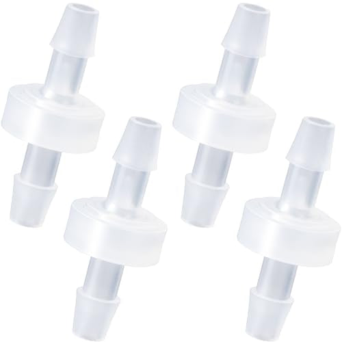 1/4 Inch Check Valve, 4 Packs 6mm One-Way Barb Hose for Fuel, Gas, Liquid, Air, Plastic Water Stops, Micro Diaphragm Check Valve for Air Intake Feed (6mm, White)