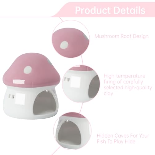 AnRui Ceramic Mushroom Aquarium Decor Cute Mini House Betta Fish Tank Accessories Decoration Hideaway Hideout Cave Ornament for Small Fish, Shrimp, Goldfish and Reptiles (Pink, Large) - color: Pink, size: Large