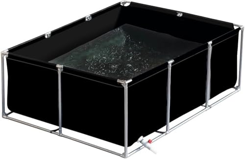 Large Outdoor Fish Holding Tank with Drain Valve, Canvas Fish Pond.Large Outdoor Fish Holding Tank - Above Ground PVC Pool for Koi, Turtles & Aquatic Life with Durable Steel Frame & Canvas L - color: Black, size: 1×1×0.7m(3.3×3.3×2.3ft)