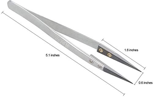 FEITA Black Pointed Ceramic Tip Tweezers - Precision Stainless Steel Tweezer for Electronic Repair, DIY Hobby (1 Pc) - color: Black Head