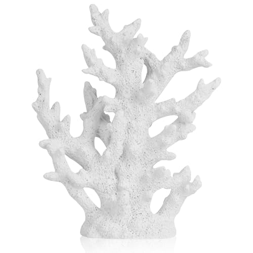 Artificial Coastal Dorm Fish Aquarium Coral Ornament Decor Realistic Aquatic Plant Marine Themed Gifts for Beach Coastal, Living Room, Bathroom- White - color: White