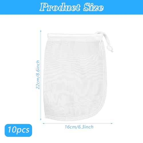 10 Pcs Fine Media Filter Bag, 180 μm 7.5 x 3.6in Aquarium Filter Bags Reusable Drawstring Mesh Media Bags for Very Fine Resins Filters Fish Tank - color: 10pcs, White