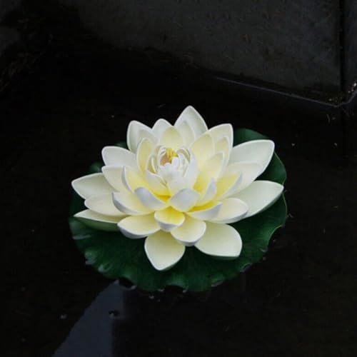 White Artificial Floating Foam Lotus Flower with Water Lily Pad, Lifelike Pond Pool Lotus Ornaments, Realistic Ornament for Home Garden Pond Aquarium Decor, Artificial Plants and Flowers, Decorations