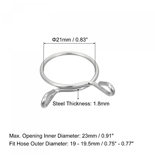 uxcell Fuel Line Hose Clips, 20pcs 21mm ID Fit 22.5-23mm OD Hose 304 Stainless Steel Water Pipe Air Tubing Spring Hose Clamps for Motorcycle Scooter - size: 21mm