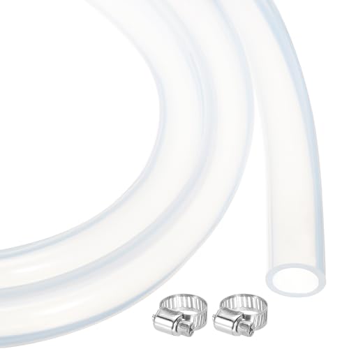 MECCANIXITY 3ft Clear Silicone Rubber Tubing 1/2" ID Plastic Tube Flexible Air Hose for Brewing, Wine Making, Pump Siphon, 13mm x 17mm, with 2pcs Clamps - size: 13mm x 17mm