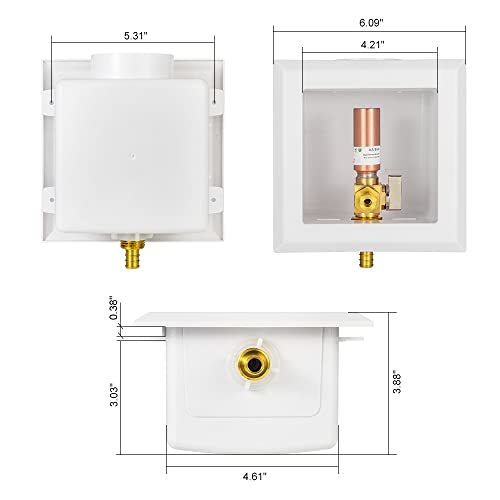 EFIELD Universal Ice Maker Box,1/2-Inch Pex Crimp Inlet Connection with Installed 1/4-Turn Ball Valve (Crimp Pex with Copper Arrestor),(IM018) - size: with Copper Arrestor, style: Pex Crimp