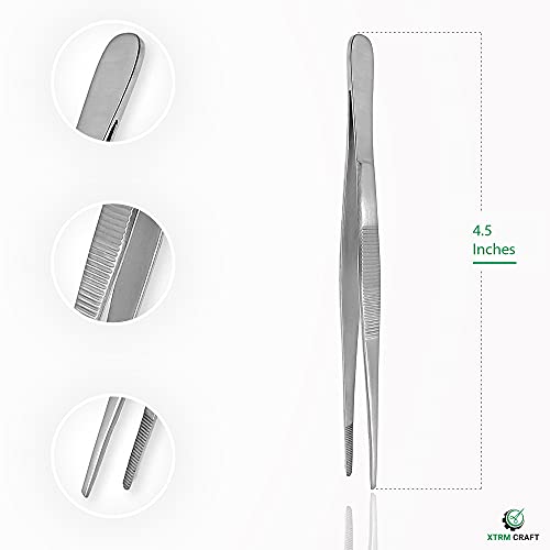 Thumb Dressing Forceps, Mulipurpose Tweezer Stainless Steel, Serrated Tip Straight 4.5 Inch - size: 4.5"