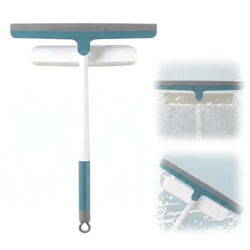 2-in-1 Window Screen Cleaner Brush with Squeegee, 360° Rotation Silicone Shower Windshield Squeegee with Lightweight Anti-Slip Grip for Window Screens Cars Glass Mirrors Shower Doors Tiles (Teal) - color: Teal