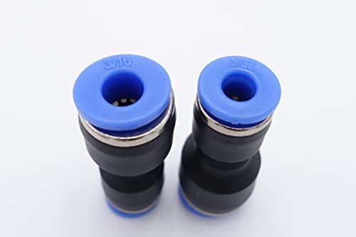 Push to Connect Fitting 3/16" Tube OD x 5/32" Tube OD Reducer, Pneumatic Air Water Straight Union Two Way Connector/Coupler (Pack of 5) - size: 3/16 inch - 5/32 inch