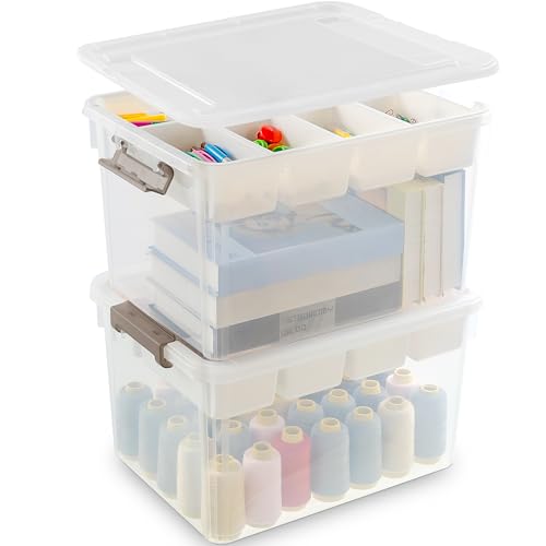 Citylife 32 QT Plastic Storage Bins with Removable Tray Large Stackable Storage Containers for Organizing Craft Storage and Storage Craft, Clothes, Files, Office Supplies, 2 Packs - size: 32 Qt- 2 Pack