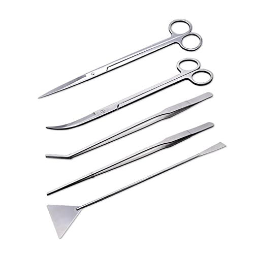 5 Pack Aquarium Scissor Tweezers Spatula Tool 5 in 1 Stainless Steel Aquascaping Tools Set Starter Kits