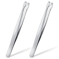 Zhehao 2 Pieces Flat Tip Tweezer Blunt Tip Tweezers Feeding Tongs Stainless Steel Lab Forceps with Straight Flat Scientific Forceps Lab Tweezers for Laboratory Work, Jewelry Making Craft, 4.75 Inches