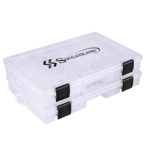 Sougayilang Fishing Tackle Boxes - 3600 3700 Plastic Storage Organizer Box with Removable Dividers - Fishing Tackle Storage - 4 Packs Transparent Tackle Trays - color: Two 3600 (Tray Size: 10.8"x7.1"x1.6")
