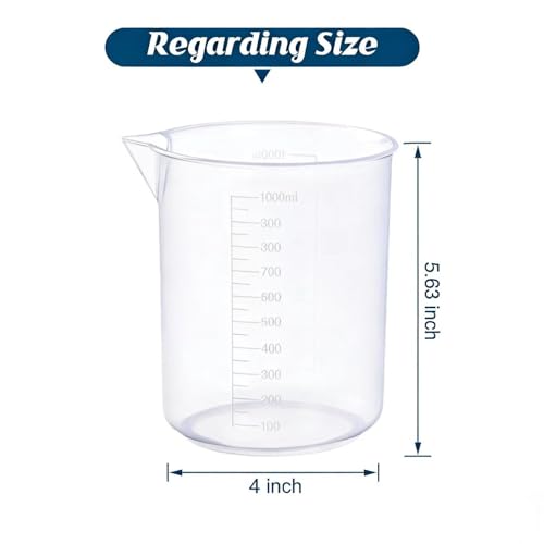 2-Pack 1000ml Plastic Lab Beakers, Large Graduated Measuring Cups with Pour Spout, Transparent PP for Science, Kitchen & Industrial Mixing - style: 1000 ML