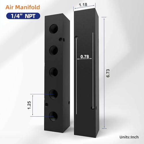 1/4" NPT Air Compressor Manifold, Line Hose Splitter 5 Way 7 Ports Pneumatic Manifold Air Distribution Block with Accessories - style: 5 Way 7 Ports