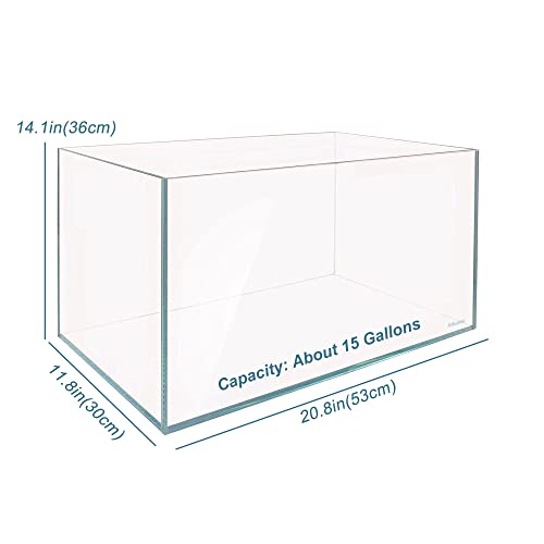 Allcolor Artisan Grade Ultra Clear Rimless Aquarium Tank, Low Iron Glass Fish Tank for Professional Aquascaping and Planted Layouts, 6-60 Gallons (15Gal-Top Glass Canopy) - size: 15Gal 20.8"L×11.8"W×14.1"H
