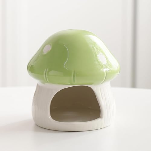 Aquarium Mushroom House Decorations, Ceramic Fish Tank Hideout Landscaping, Small Fish Hideaway Spawning Cave Decor for Shrimp Goldfish (Green) - color: Green