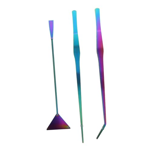 3pcs Colorful Titanium Coated Stainless Steel Aquarium Tools Set Aquascaping Tweezers Spatula for Water Plants Maintenance Fish Tank Cleaning Kit