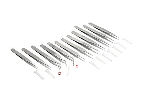 SE 12-Piece Non-Magnetic Stainless Steel Tweezers Set - TW2-412