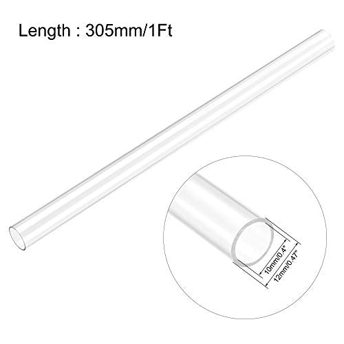 uxcell Clear Rigid Tubing 10mm(25/64'') ID x 12mm(15/32'') OD x 1Ft Length Round Plastic Polycarbonate Tube - size: 10mmx12mm