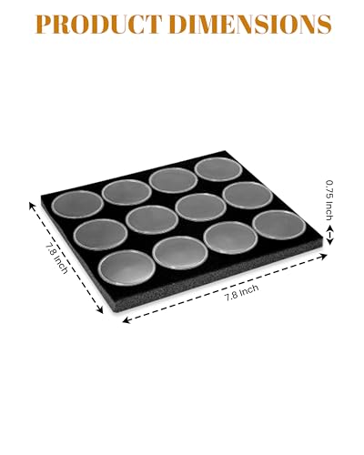 Novel Box Gem Jars 12 large Size Gemstone tray | Black Tray Foam Sheet 7.8X7.8X0.75 | Jewelry Display Rock Storage Box Insert | Gemstone display Trays for Collectibles - color: Black Foam Liner with 12 Gem Jars