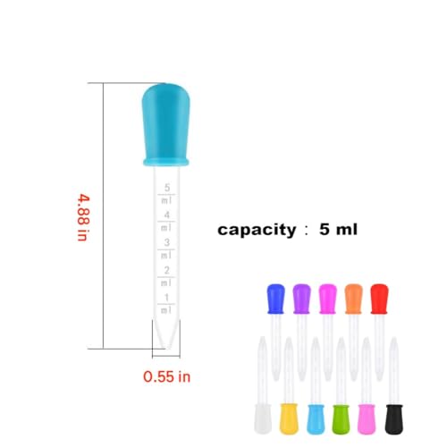 11 Colors Liquid Droppers Clear Medicine Silicone and Plastic Pipettes Eye Dropper with Bulb Tip for Kids Candy Molds，Feed liquid dropper，Equipped with cleaning brush，For DIY Projects(5 ml）