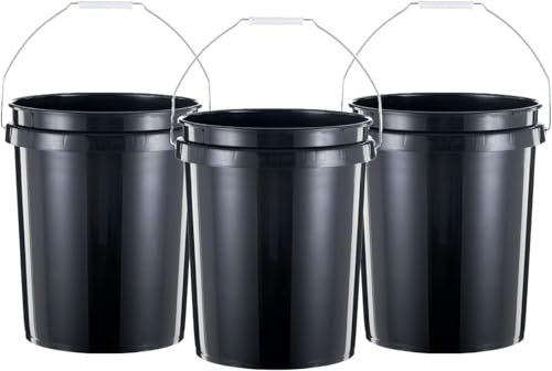 United Solutions 5 Gallon Bucket Heavy Duty Plastic Bucket Comfortable Handle Easy to Clean Perfect for on The Job Home Improvement or Household Cleaning; Black , 3 Count - color: Black