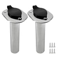 ISURE MARINE 2PCS Boat Stainless Steel Polished Fishing Rod Holder Flush Mount 15/30/90 Degree Casting Flange with Rubber Cap, Liner, Gasket PVC Cap and Inner Tube for Marine Yacht Kayak - color: 2pcs 90°