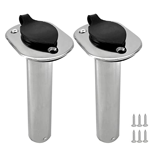 ISURE MARINE 2PCS Boat Stainless Steel Polished Fishing Rod Holder Flush Mount 15/30/90 Degree Casting Flange with Rubber Cap, Liner, Gasket PVC Cap and Inner Tube for Marine Yacht Kayak - color: 2pcs 90°