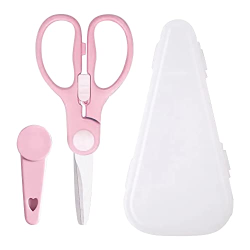 ATB Portable Baby Food Scissors Toddler Feeding Shears with Safety Lock, Food Grade Stainless Steel Material Food Supplement Scissors Suitable for Chicken Poultry Fish Meat Herbs noodles (Pink) - color: Pink