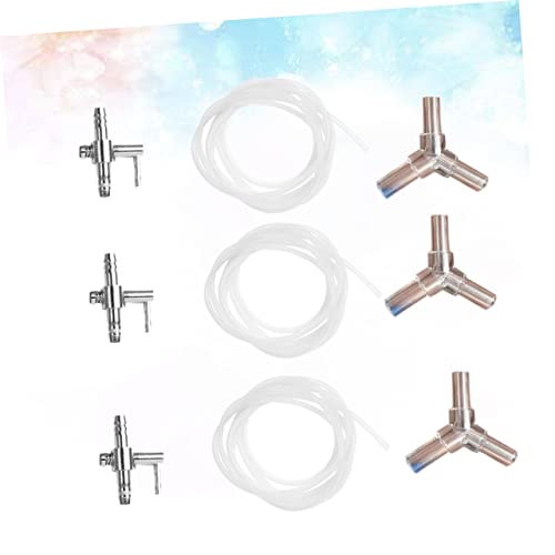 BESPORTBLE 9pcs Oxygen Pump Connector for Fish Tank Stainless Steel Air Pump Accessory Includes One Crystal Three Soft Hoses Easy to Install Aquarium Equipment