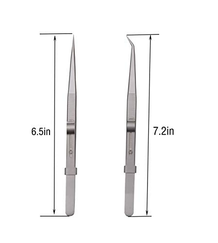 Tweezers, Precision Tweezers Set, Anti-Static Stainless Steel Curved of Tweezers, for Electronics, Laboratory Work, Jewelry-Making, Craft, Soldering, Etc（2 PCS） - color: Silvery